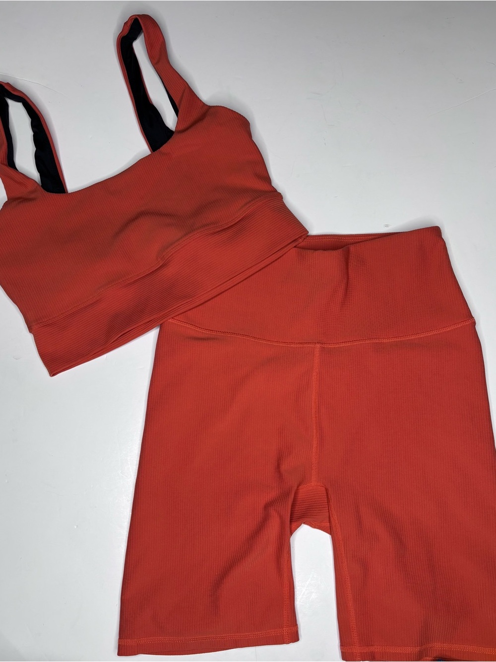 Varley Ribbed Active Crop Tank & Bike Shorts Set - Orange Sz M (bottom) L (top)